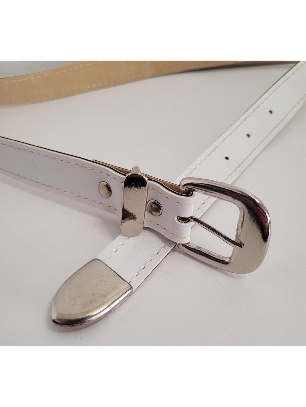 Vintage Skinny Belt Solid White Faux Leather 32" Waist 1" Wide NOS Y2K